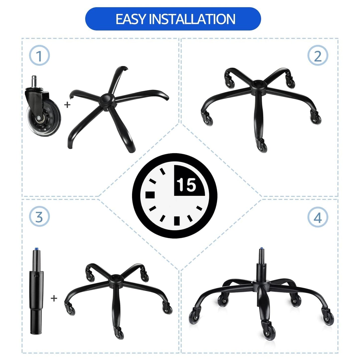 Office Chair Base Replacement 3IN1 Bundles- Matte Black