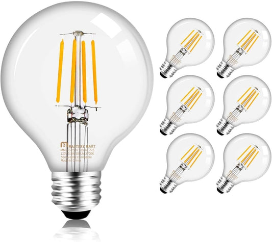 6 Pcs of G25 LED Glass Bulb - Dimmable, 5.5W