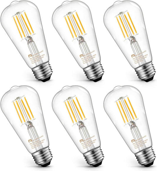 6 Pcs of ST19 LED Glass Bulbs - Dimmable, 5.5W