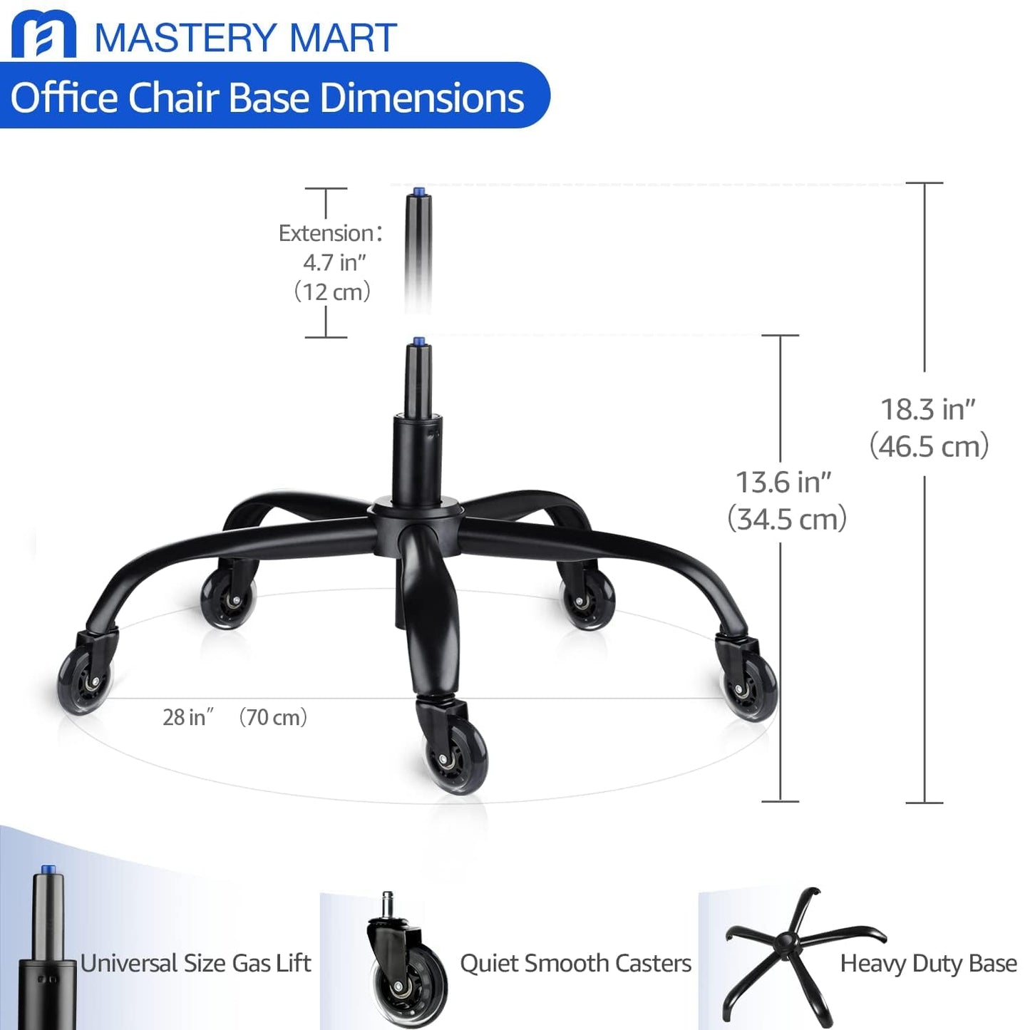 Office Chair Base Replacement 3IN1 Bundles- Matte Black