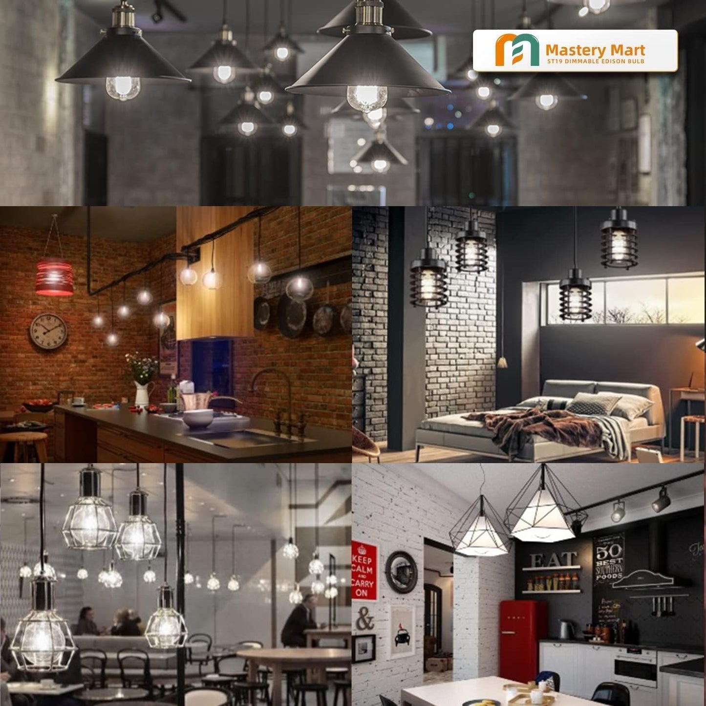 12 Pcs of ST19 LED Glass Bulbs - Dimmable, 5.5W