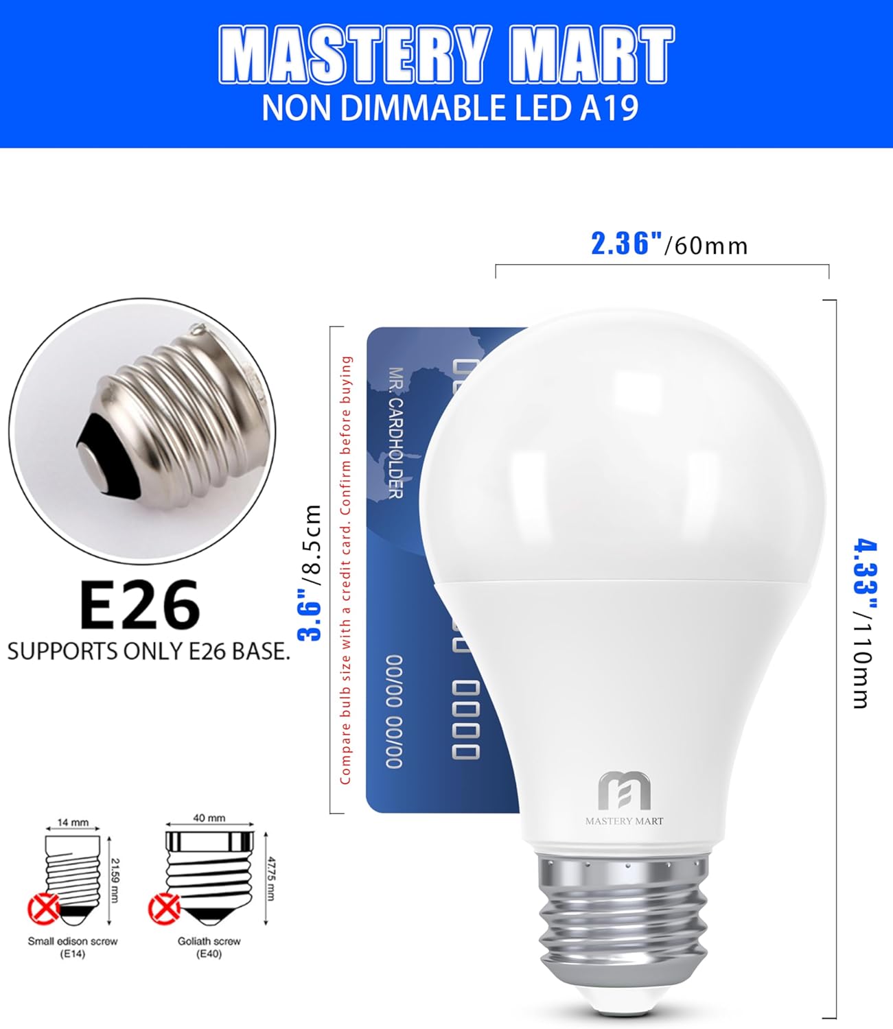 12 Pcs of A19 LED Bulbs - Non-dimmable