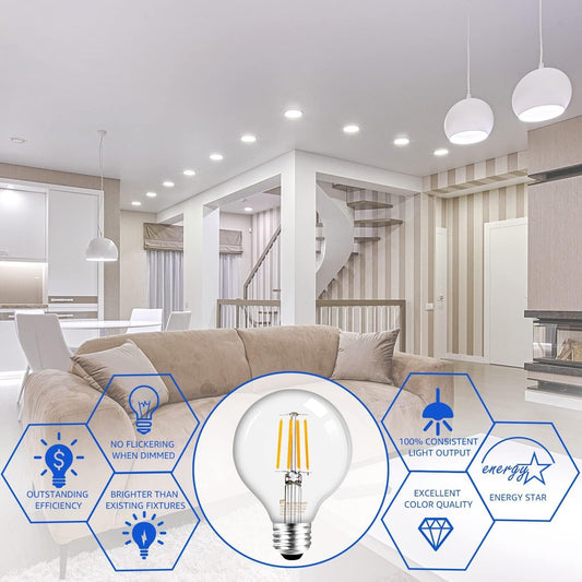 18 Pcs of G25 LED Glass Bulb - Dimmable, 5.5W
