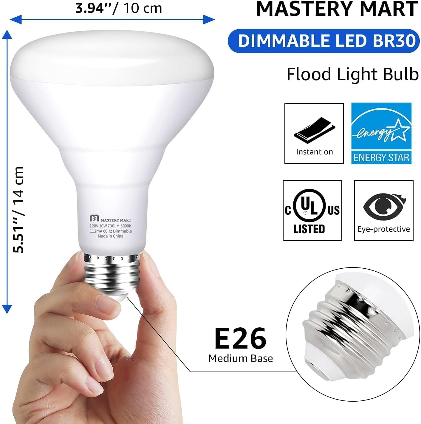 10 Pcs of BR30 LED Bulb - Dimmable, 10W