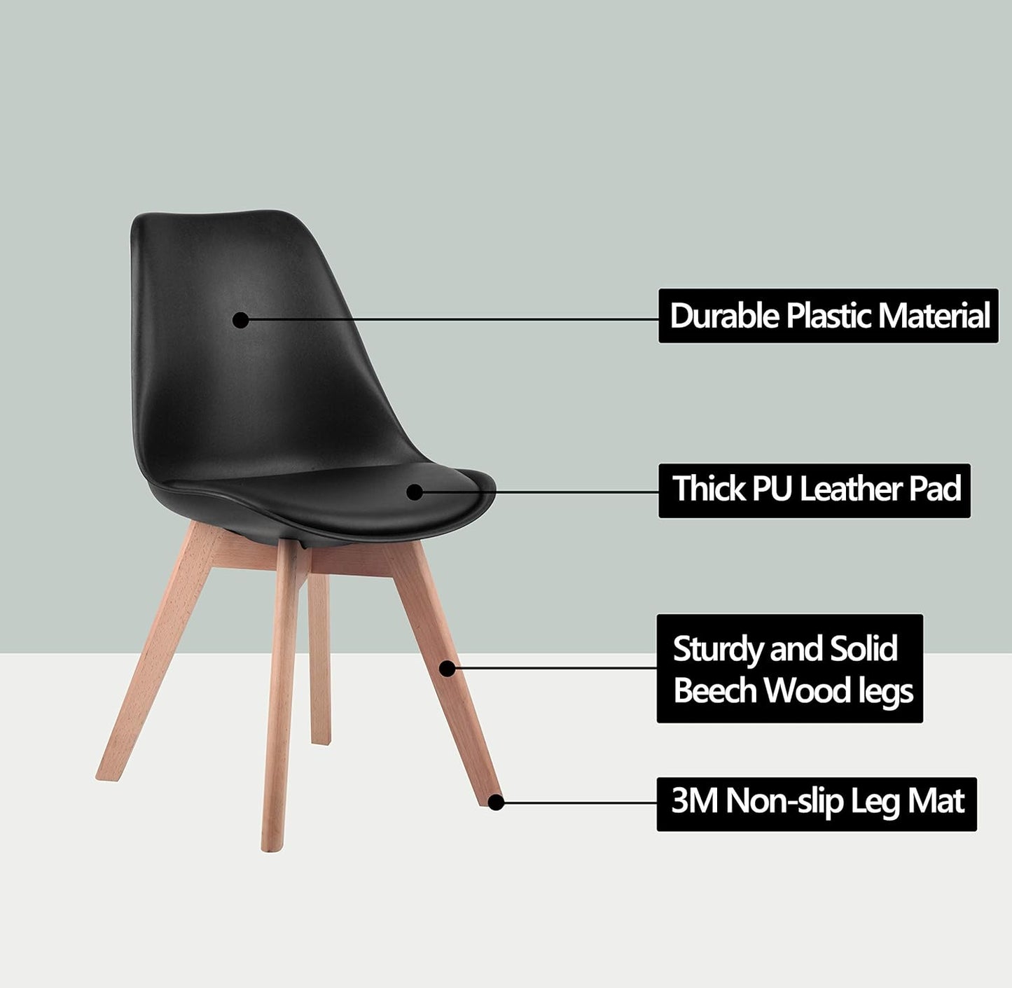 Padded Dining Chair - Set of 4, Black