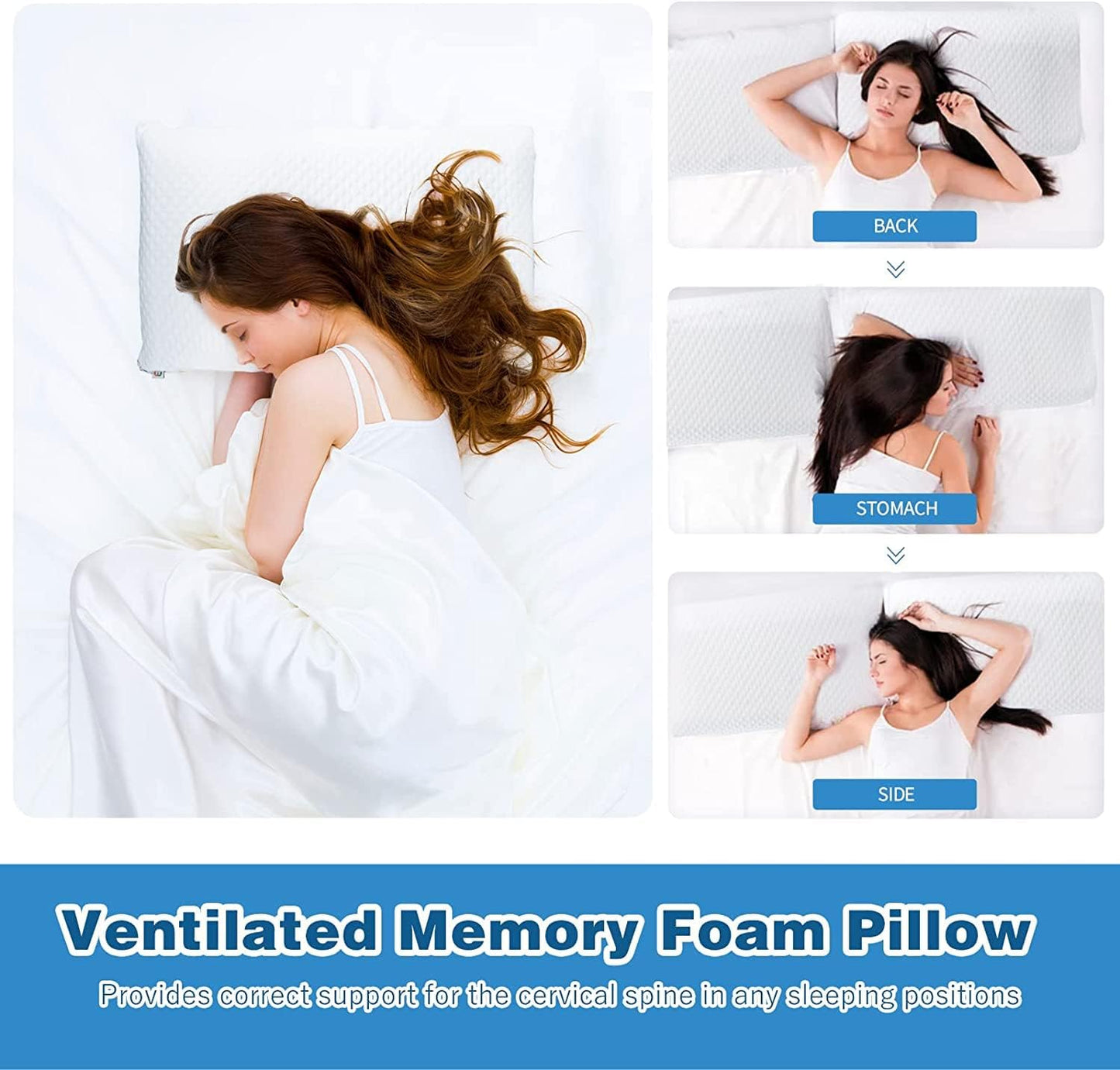 Adjustable Memory Foam Cooling Gel Pillow– Queen Size (25 x 16)