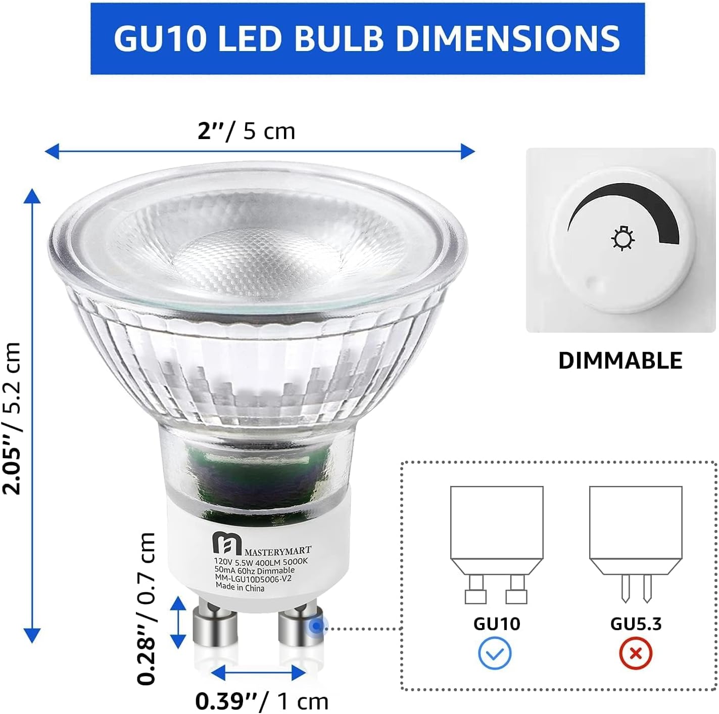 120 Pcs of GU10 LED Bulbs - Dimmable, 5.5W