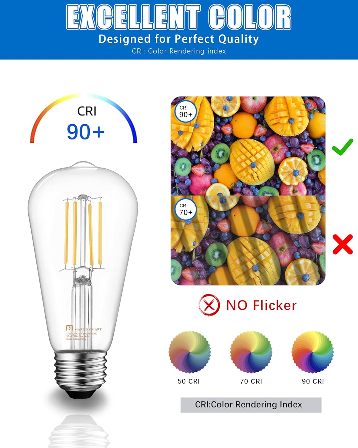 12 Pcs of ST19 LED Glass Bulbs - Dimmable, 5.5W