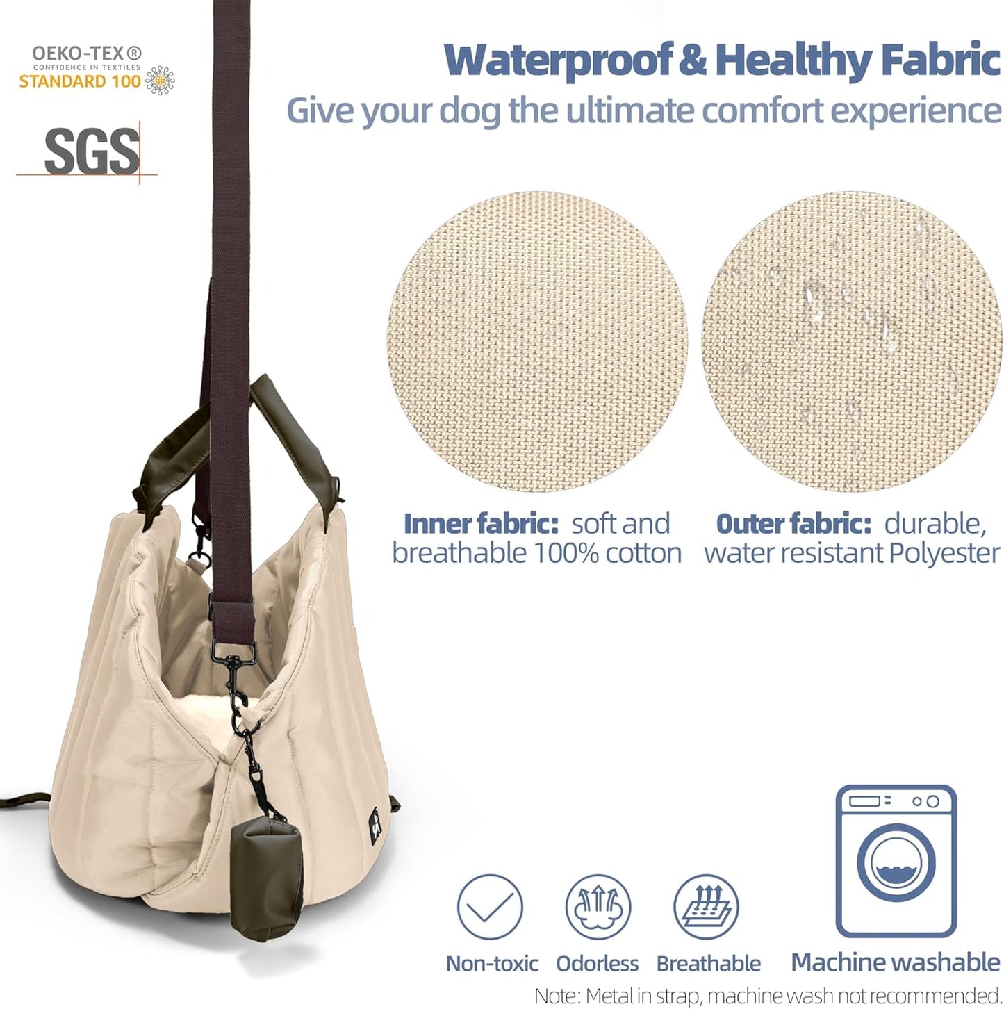 Medium Dog Carrier Purse - 24.4x12.6x13.4 inches, Cream Beige