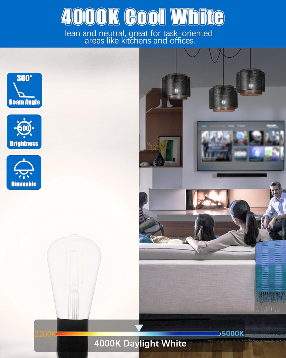 12 Pcs of ST19 LED Glass Bulbs - Dimmable, 5.5W