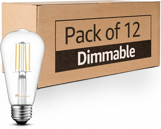 12 Pcs of ST19 LED Glass Bulbs - Dimmable, 5.5W