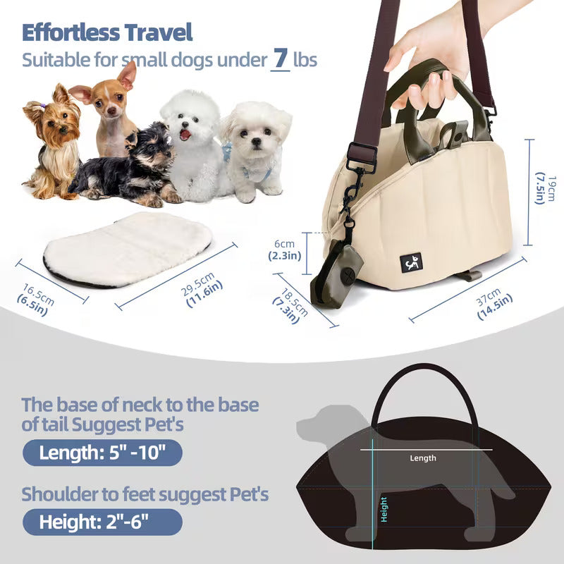 Small Dog Carrier Purse - 14.5x7.5x7.3 inches, Cream Beige